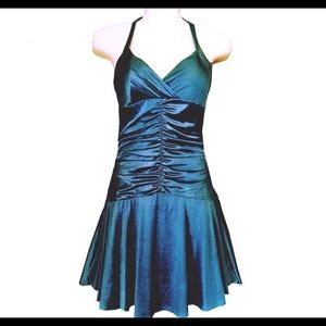 Sparkly teal/blue halter dress